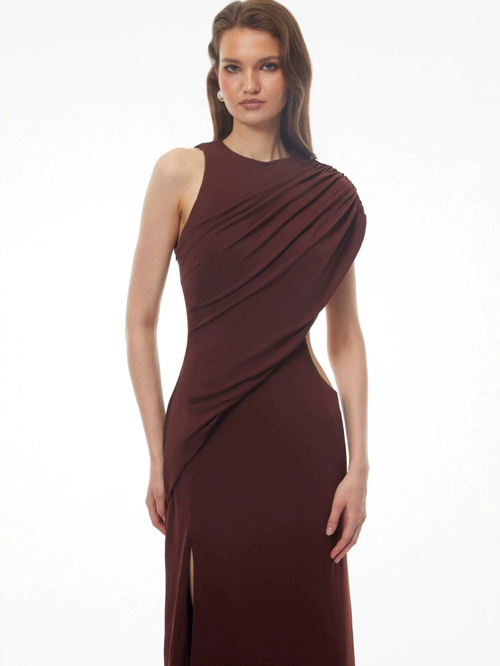 Zara One Shoulder Twisted Long Bodycon Dress Side Waist Cutout High Slit